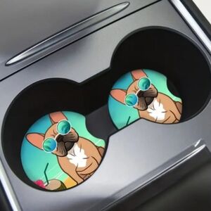 Cute Pug dog Car Coasters. Neoprene, water absorption, cup holder car accessorie